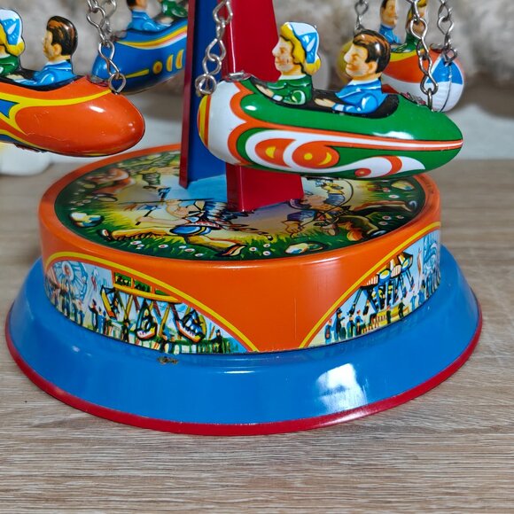 Vintage Tin Litho Globe Carousel Ride Rocket Riders by Josef Wagner West Germany - Picture 3 of 8